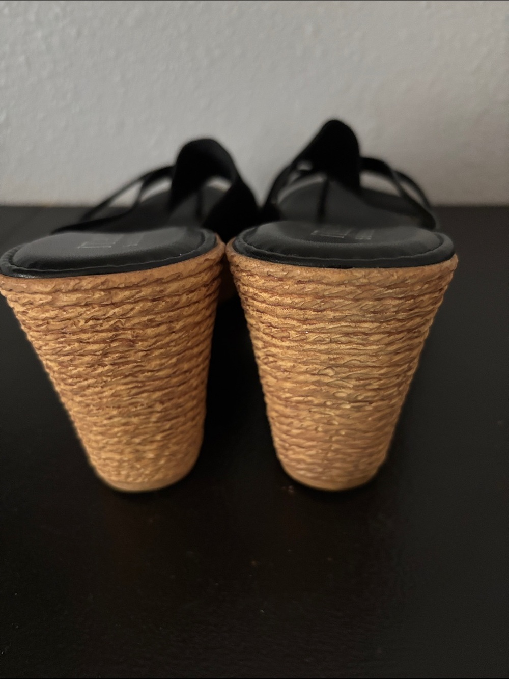 Black Wedge Sandals with Espadrille-Style Heel - Picture 7 of 7